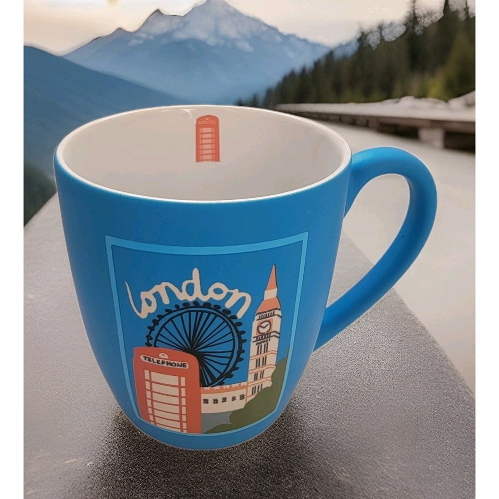 NEW! London England Themed Soft Touch‎ Blue Ceramic Mug By Punch Studio